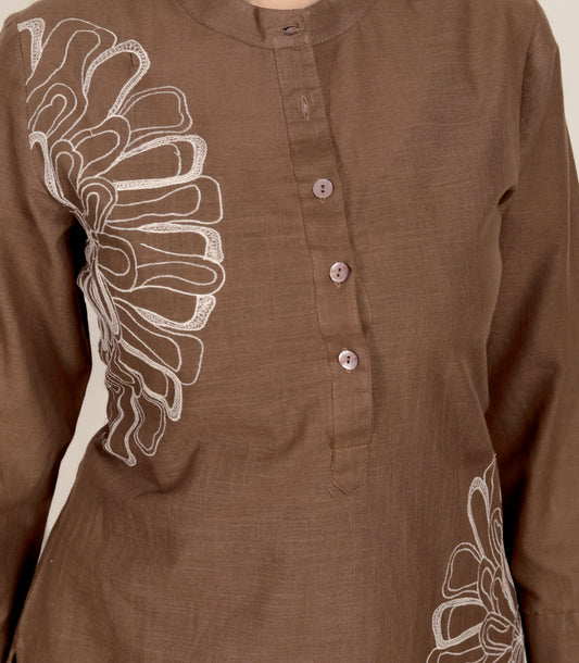 Chocolate Brown Floral Coord Set in Cotton