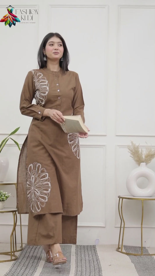 Chocolate Brown Floral Coord Set in Cotton