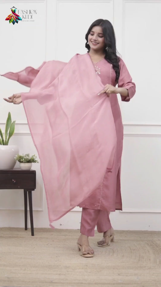 Dola Silk Partywear Set with Hand Gota Work & Organza Dupatta